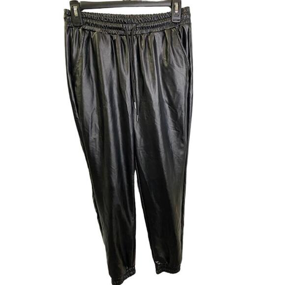 Hot Kiss Black Liquid Faux Leather Jogger Drawstring Pants Size Small - Picture 1 of 5